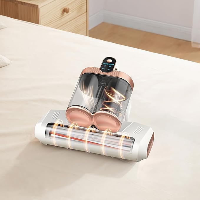 Mattress Vacuum Cleaner, 18Kpa Bed Vacuum Cleaner with 253.7nm UV-C Light & Heating & Ultrasonic Quintuple Tech & 80000 RPM/Min Brushroll Rotation, Widened Suction Port, 500W, Cordless (White)
