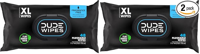 DUDE Wipes, 48 Count, 2 Pack | Flushable | Unscented | Extra-Large | Vitamin-E & Aloe