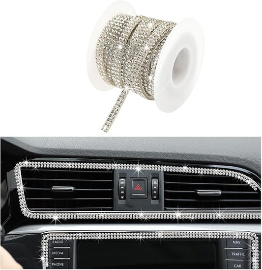 Ohleats Bling Car Trim Self Adhesive, 16.4 Ft Auto Interior Exterior Crystal Rhinestone Decoration Strip Decal, Glitter Trim Strips Line Molding for Dashboard, Car Accessories (White)