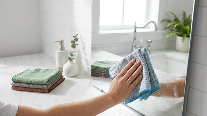 2-in-1 Scrub & Wipe Microfiber Cleaning Cloths – Non-Scratch Scrubbing Side + Soft Absorbent Side – Reusable Dual-Sided Cleaning Towels (6 Pack)