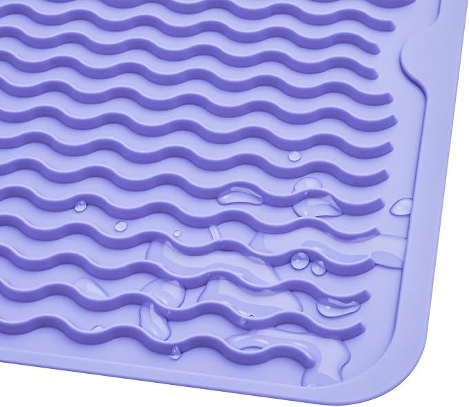 MicoYang Silicone Dish Drying Mat — Quick-Dry Ridges Counter & Sink Pad, Heat-Resistant Trivet to 450°F, Non-Slip & Dishwasher Safe, Roll-Up Storage, 18 Colors & 9 Sizes (Light Purple, 16"×12")