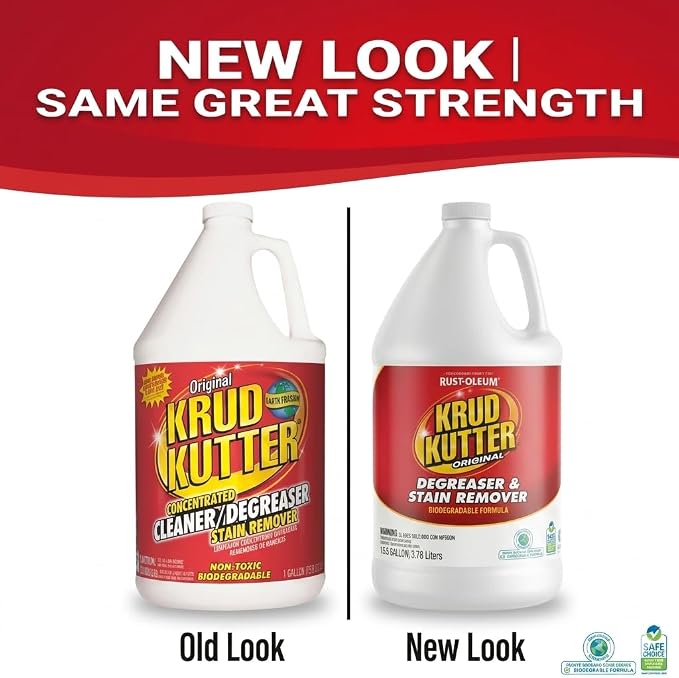 Krud Kutter Original Concentrated Cleaner Degreaser, 1 Gallon | Heavy Duty Multi Surface Cleaner for Grease, Oil and Tough Stains, Dilutable for Kitchen, Garage, Floors and Outdoor Use