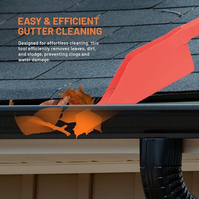 Gutter Scoop Cleaning Tools - Easy Removal of Leaves and Dirt - Deep Curved Gutter Scooper Shovel for Leaves & Debris, High-Impact Polypropylene, Ergonomic Handle, Fits Most Rain Gutters