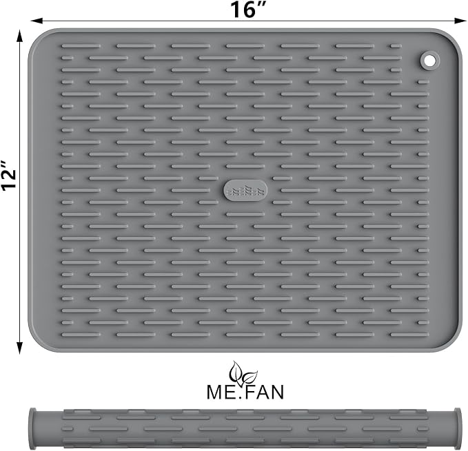 ME.FAN Silicone Dish Drying Mat for Kitchen Counter, Dish Drying Pad for Sink, Refrigerator or Drawer, Countertop Protection Pad M - 16''×12'' - Grey