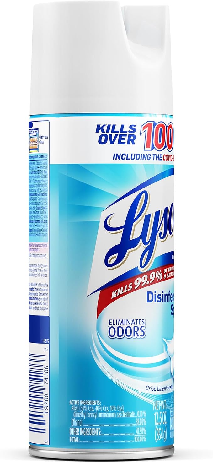 Lysol Disinfectant Spray, Sanitizing and Antibacterial Spray, For Disinfecting and Deodorizing, Crisp Linen, 12.5 Fl. Oz (Pack of 12)
