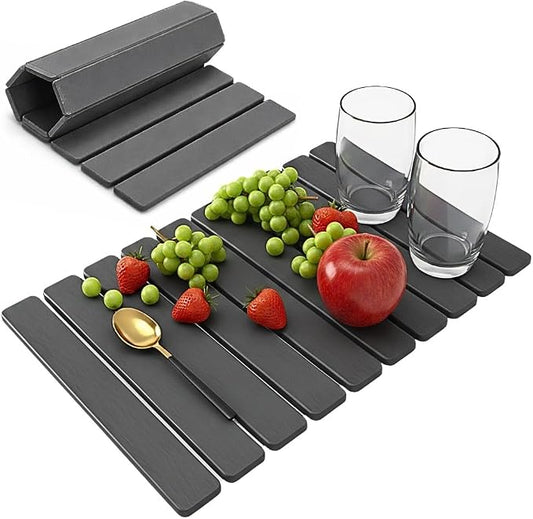 Stone Dish Drying Mat for Kitchen Counter, Large Quick Dry Diatomaceous Earth Stone Drying Mat, Foldable Water Absorbent Dish Drying Mat for Dishes, Cups, Bottles, Kitchen Sink & Countertop (Grey)