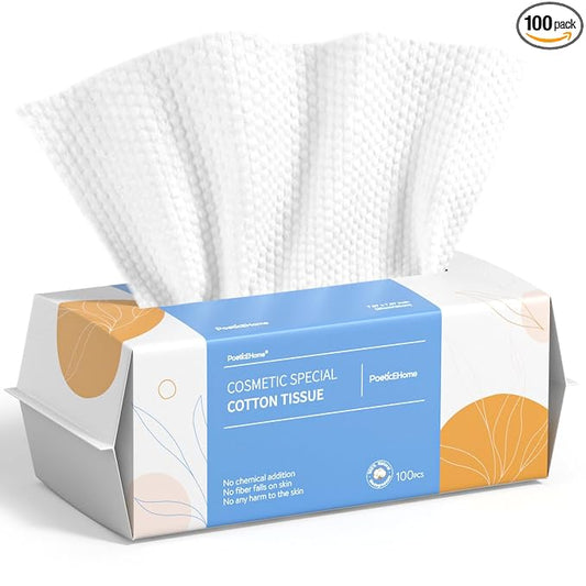 PoeticEHome Face Towel Disposable - Ultra Soft Cotton Tissue Dry Wipes - Lint Free Facial Cleansing Cloths