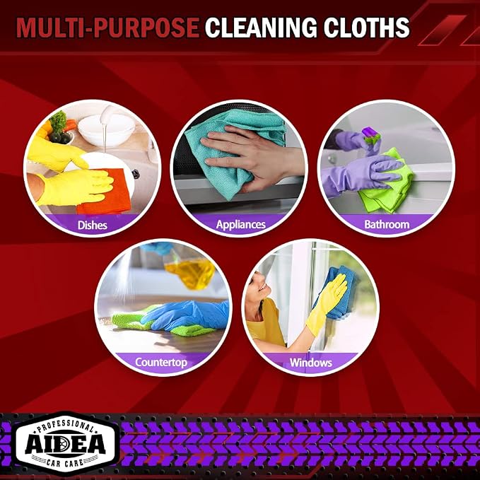 AIDEA Microfiber Cleaning Cloth, 400PK, Microfiber Towels for Cars, Shop Towels Cleaning Rags, Premium Wash Cloths, Absorbent Towel for SUVs, House, Kitchen, Window, Cleaning Supplies 12×12"