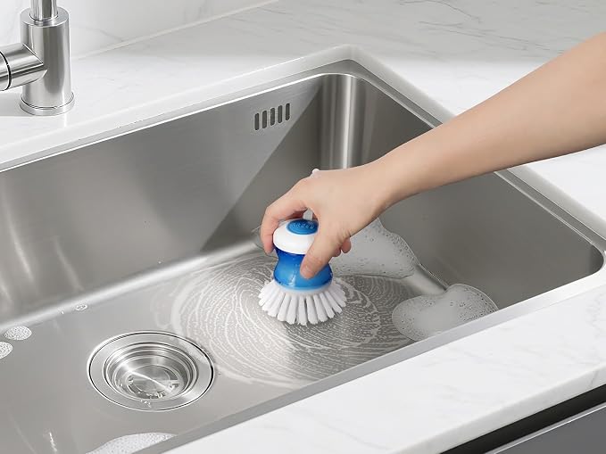 Dish Brush with Soap Dispenser, Firm Bristles Dish Scrubber for Pots, Pans & Sink Cleaning, 2 Pack