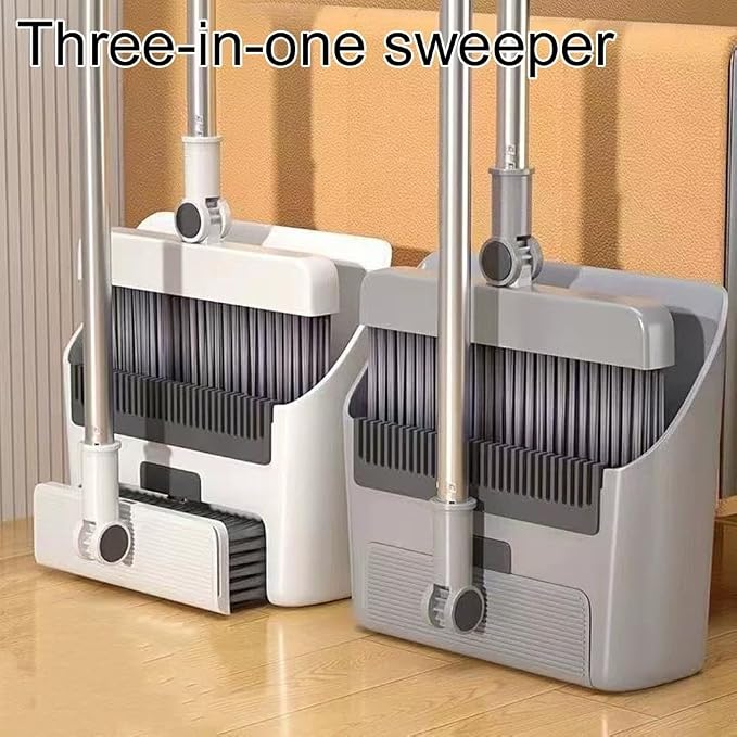 3 in 1 Broom and Dustpan Set with Adjustable Push Broom with Long Handle for Floor Sweeping,Brooms Set for Indoor & Outdoor Sweeping and Scrubbing, Ideal for Pet Hair, Liquids Spills,Dirt