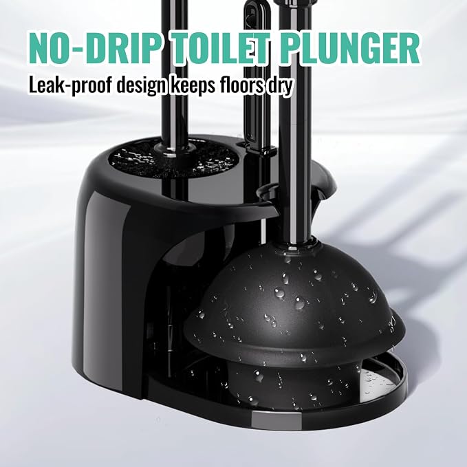 3 in 1 Toilet Brush and Plunger Set with Crevice Cleaning Brush, Toilet Plunger and Brush Set with Extra Long Handle, Plungers for Bathroom Accessories, Toilet Plunger with Holder, Black | Black bathroom decor, apartment essentials, home essentials, cl...