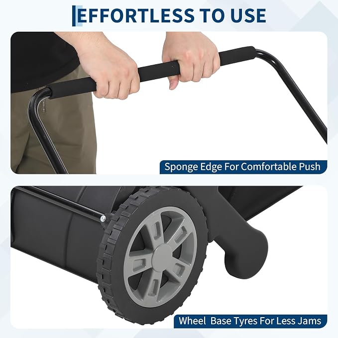 Garvee Push Lawn Sweeper, 21inch Leaf & Grass Collector - Black