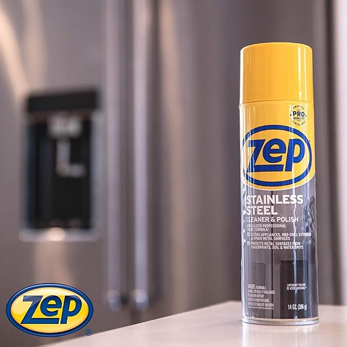 Zep Stainless Steel Cleaner and Polish 14 ounces (Case of 4) ZUSSTL14 - Protects Metal Surfaces from Fingerprints, Soil and Waterspots
