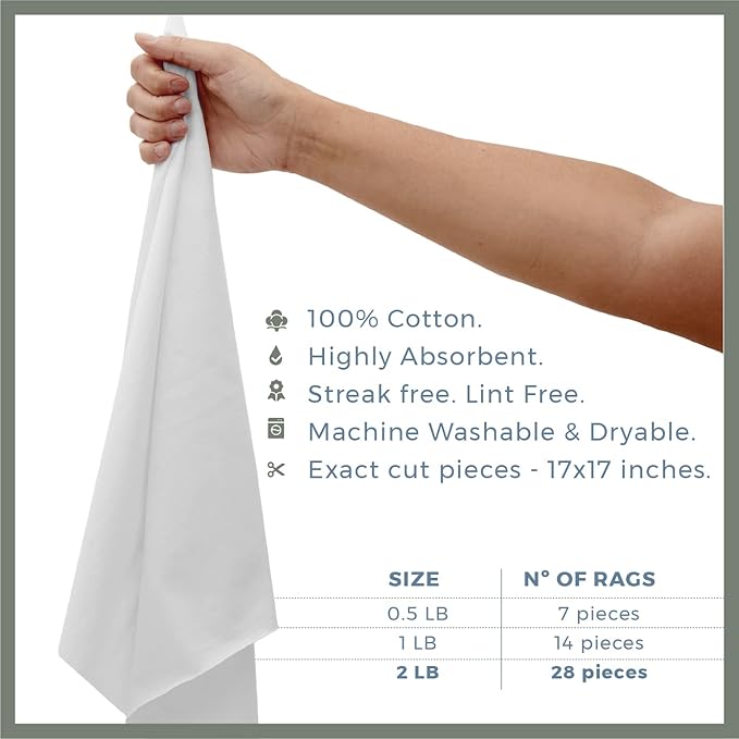 VALENGO New Lint Free Rags – 100% Cotton Cloth, Soft T-Shirt Rags, Lint Free Cloth for Staining Wood, Cast Iron, Dusting, Polishing, Painting and Cleaning – Reusable & Absorbent – 17”x17” (Pack of 28)