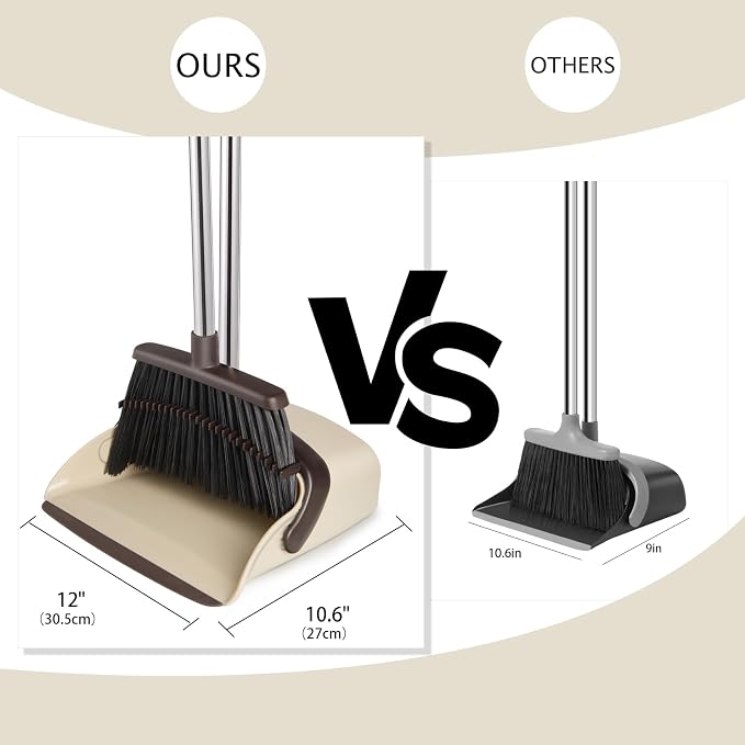 Broom and Dustpan Combo Set,55" Long Handle,Beige | Heavy Dust,Dustpans with Broom Combo,House Accessories for Home, Kitchen,Office,Classroom,Apartment,Pet Hair