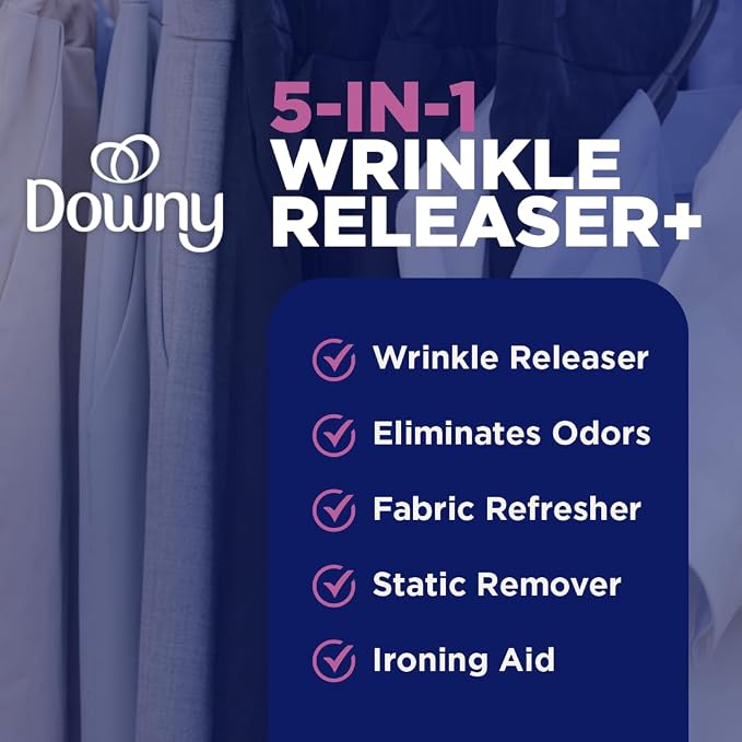 Downy Wrinkle Releaser Spray,All In One Wrinkle Release Spray,Odor Eliminator,Static Remover,Fabric Refresher & Ironing Aid for Clothes,33.8 Fl Oz,Light Fresh Scent,(Pack of 4)