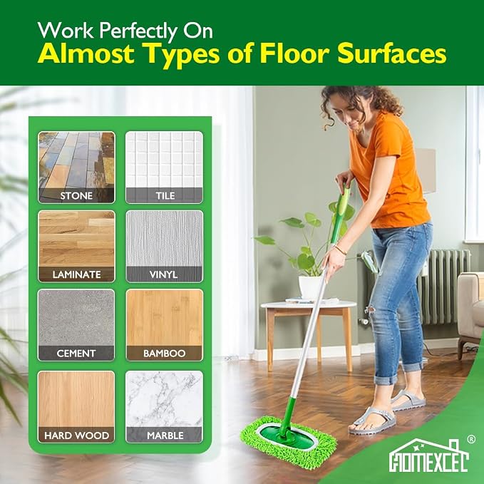 HOMEXCEL Reusable Microfiber Mop Pads Compatible with Sweeper Mop, Dry & Wet Sweeping Cloths, Washable Wet Pads Refill for Multi-Surface/Hardwood Floor Cleaning, Pack of 4