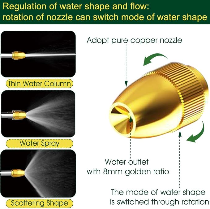 Upgrade Water Hose Nozzle Long Rod Garden Hose Nozzle Heavy Duty metal Brass sprayer 360° Rotaing spray gun for car wash, Plants and Lawn,Patio Gardening, Pets Shower Hose Nozzle + Quick Connector
