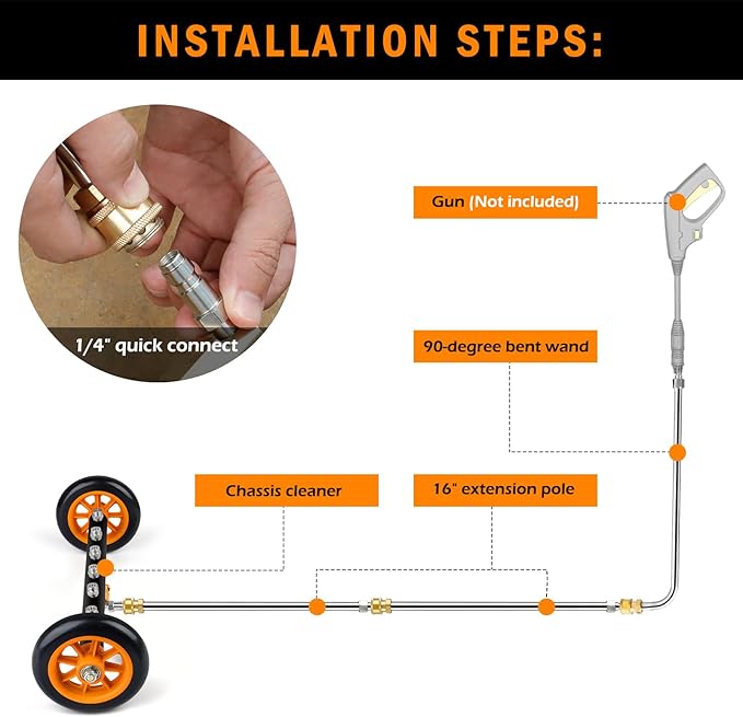 Undercarriage Pressure Washer Attachment, Siebwin 16" Dual-Function Water Broom for Pressure Washer Undercarriage Cleaner with 3 Pieces Extension Wand, 4000 PSI, Orange