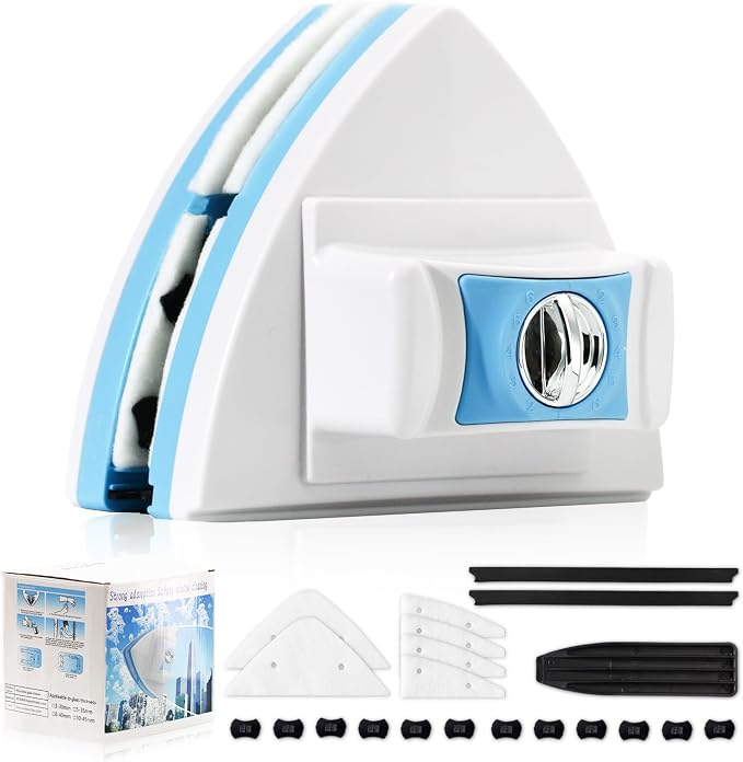 Double-Sided Magnetic Window Cleaner, Blue | Adjustable Magnetic Equipment, Fits 3-30mm Glass Thickness, 2.5m Safety Rope, High-Rise & Auto Glass, Safe Anti-Pinch Wiper
