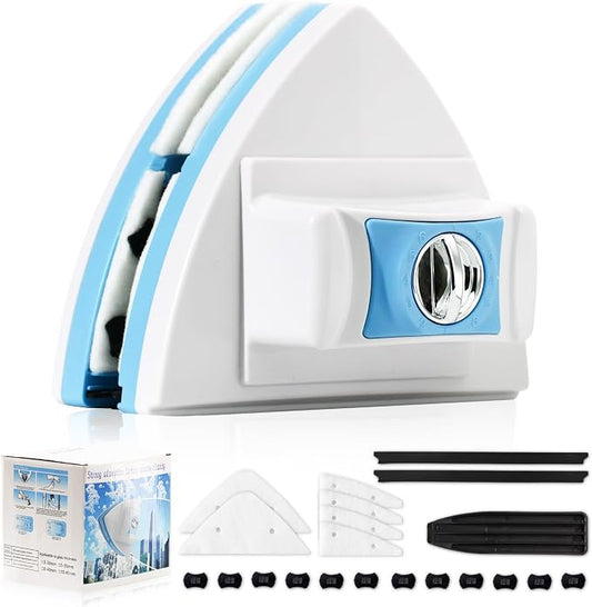 Double-Sided Magnetic Window Cleaner, Blue | Adjustable Magnetic Equipment, Fits 3-30mm Glass Thickness, 2.5m Safety Rope, High-Rise & Auto Glass, Safe Anti-Pinch Wiper