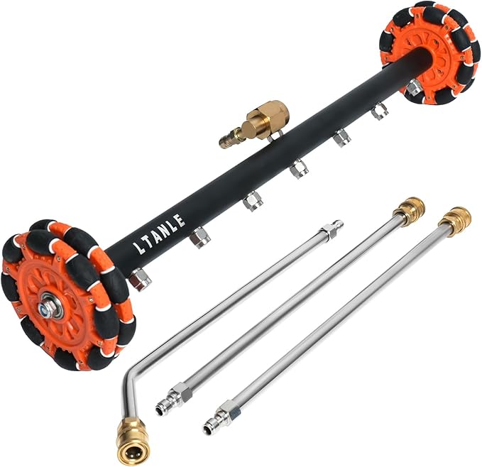 2-in-1 Can Move Horizontally Pressure Washer Undercarriage Cleaner Water Broom，23" Surface Cleaner Power Washer Attachment with 7 Nozzles 3 Extension Rods andSpare Wheel，4000 PSI