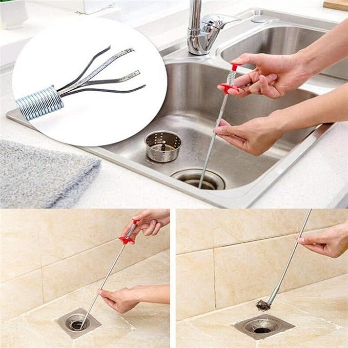 Drain Snake, Drain Clog Remover - Gutter Cleaning Tools Drain Cleaner for Toilet Sewer Shower Kitchen Bathroom Tub Clogged Drains Opener Cleaning Tool, Flexible Grabber Claw Pick Up Reacher (24 inch)