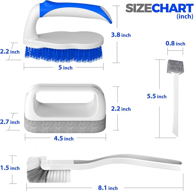 Holikme 7 Pack Cleaning Brush Scrub Brush Kitchen Brush for Floor,Blue | Deep Cleaning Brush Set, Scrub Pads with Scraper Tip for Pool Walls, Bathroom, Grout, Floor, Bike, Tub, Shower