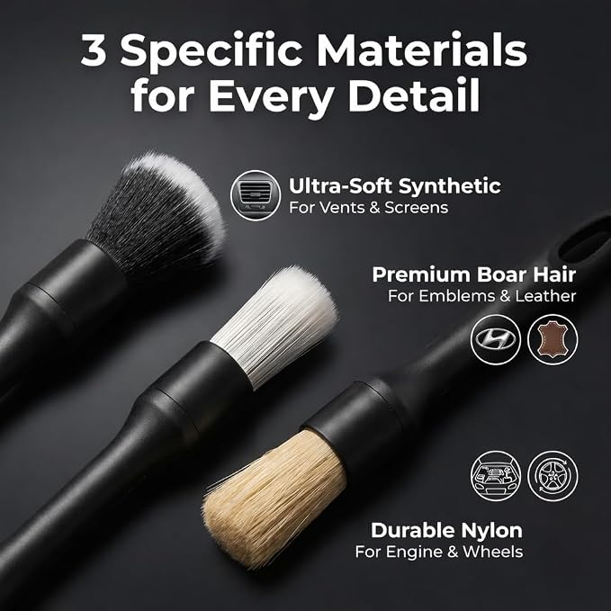 10-Piece Car Interior Cleaning Kit Boar Hair Vent Detailing Set | 3 Soft Boar Brushes,Non-Toxic Gel,Spray Bottle;Scratch-Free,Auto&Home Dual Use,Perfect Detailing Gift Kit