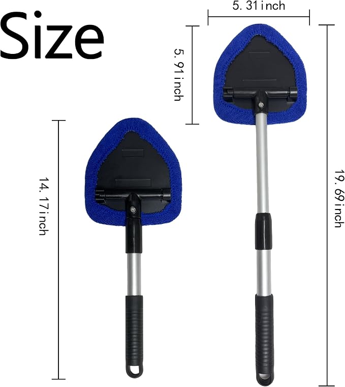 Microfiber Car Windshield Cleaning Tool with Extendable Handle,Car Defogging Glass Cleaning Brush with 4 Reusable Microfiber Pads 1 Spray Bottle and 1 Car Dust Removal Brush. (Blue)