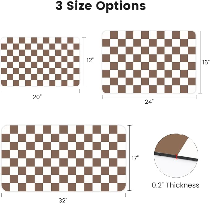 Checkered Dish Mat for Kitchen Coffee Station, 17" x 32"Coffee Brown | Quick Drying & Absorbent Mat for Coffee Bar Espresso Machine Countertops Accessories