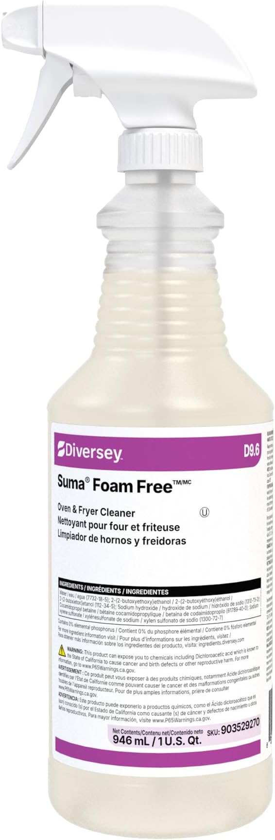 Diversey 903529270 Suma Foam Free Liquid Oven & Fryer Cleaner, Degreaser for Oven, Grill & Range Hood, Ready-to-Use Spray, 32-Ounce