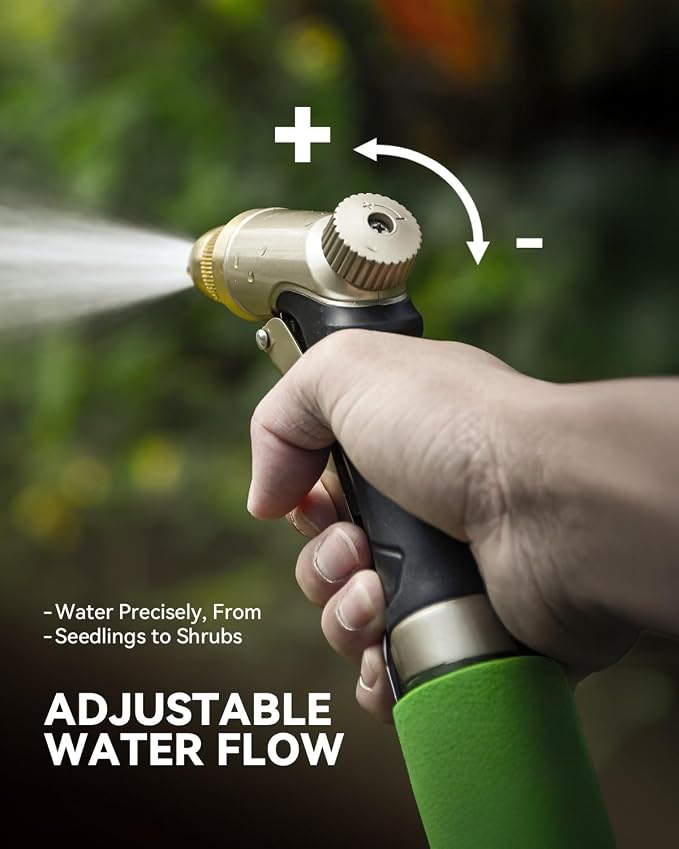 RAINPOINT Garden Hose Nozzle, 100% Heavy Duty Metal Hose Sprayer, High Pressure Water Hose Nozzle with Adjustable Spray Patterns and Flow Control for Watering Plants, Car Washing, Pet Washing, Gold