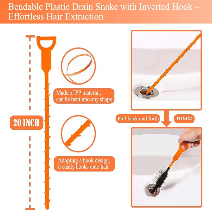 Drain Snake Auger 33 Ft, Plumbing Snake Drain Hair Clog Removal Tool, Heavy Duty Snake Auger, Sink Unclogger Drain Cleaner Tool for Bathroom Kitchen Tub Shower Drain Clog Remover with Gloves