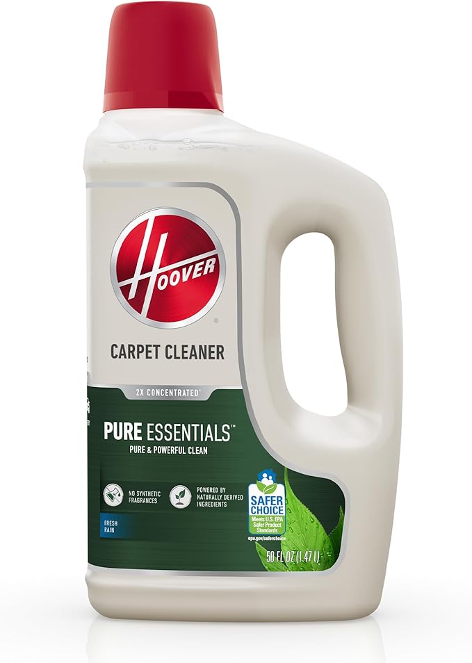 Hoover Pure Essentials Carpet Cleaner Solution, 50 oz., Fresh Rain Scent, Natural Plant Based Formula, Deep Cleaning Carpet Shampoo Solution, Pair with Hoover Carpet Cleaner Machine | Natural Plant Based Formula, Deep Cleaning Carpet Shampoo Solution, ...