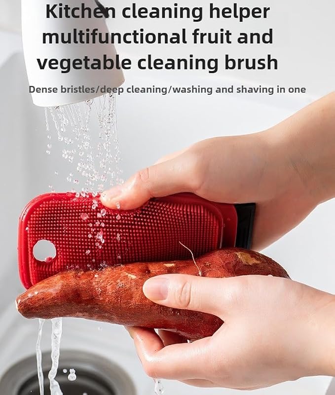 3-in-1 Silicone Dish Sponge-Food-Grade BPA-Free Cleaning Brush with Dual-Sided Comb&Scraper,Hanging Hole for Easy Storage,Fast-Dry Reusable Kitchen Gadget for Dishes/Fruits/Vegetables (Grey 1PCS)