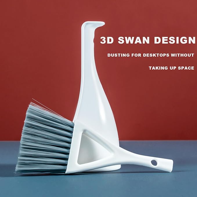Dust Pan Broom Brush Dustpan -Mini Broom and Dustpan Combo Set, Handheld Sweeper Cleaning for Tables, Keyboards, Guinea Pig Cage, and Cat Litter, etc. (White)