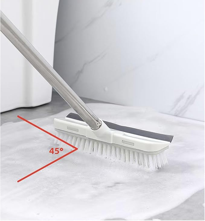 Floor Scrub Brush with Long Handle 2 in 1 Scrape Brush Stiff Bristle Floor Scrubber with Squeegee Cleans Kitchen, Wall, Tile, Grout, Tub for Cleaning Patio Bathroom Garage Wall Deck
