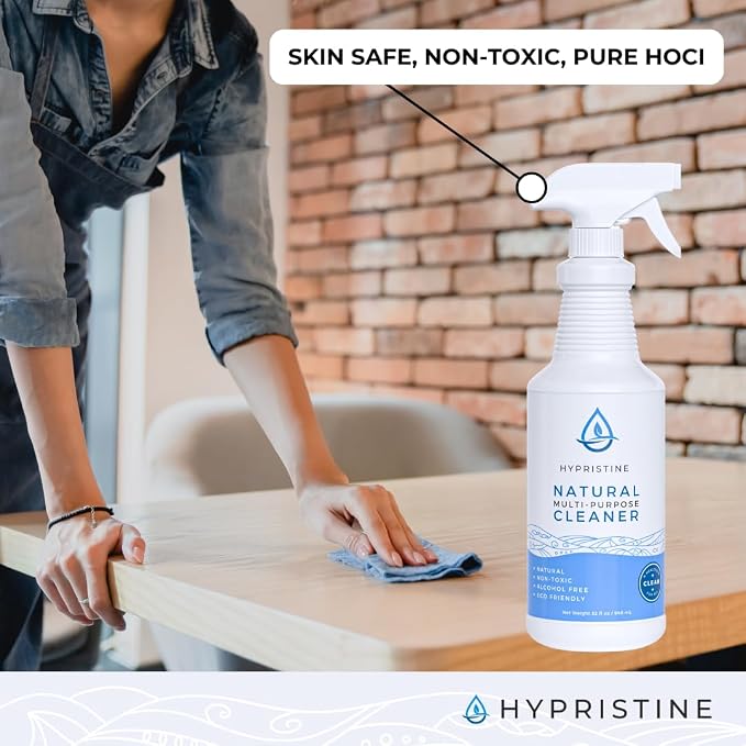 HYPRISTINE PURE Hypochlorous Acid Spray, Multi-Purpose Cleaner, Superior Shelf Life, 0% Bleach, 0% Alcohol, Food Contact Safe, Remove Pet Odor, Clean Any Surface