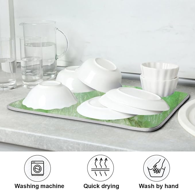 Super Absorbent Dish Drying Mat, Microfiber Fast-Drying Dish Mat, 16" x 18", Kitchen Dish Drying Pad, Green Jade Stone Marble