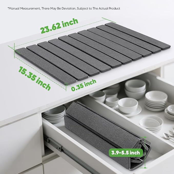 Stone Drying Mat for Kitchen Counter, Quick Diatomaceous Earth Mats for Dishes, 24"L x 16" W Super Absorbent Fast-Drying Collapsible Countertop Stone Mat (Dark Grey, 24" x 16")