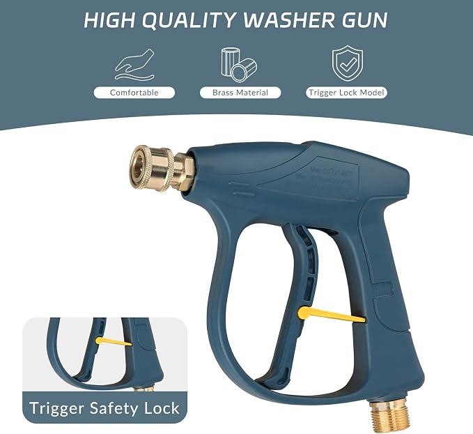 Sooprinse High Pressure Washer Gun 3000 PSI Max, Power Washer Short Gun, High Pressure Spray Gun with 1/4 Inch Quick Connector, M22-14