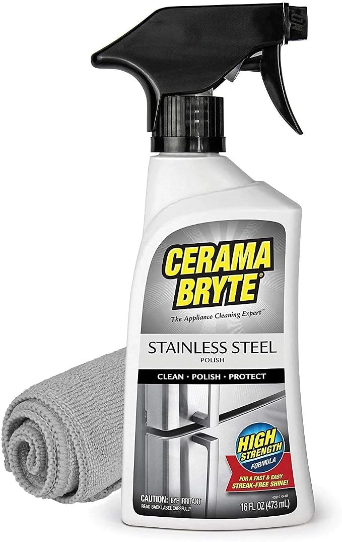 Cerama Bryte Stainless Steel Cleaner & Polish, 16 oz with Cloth
