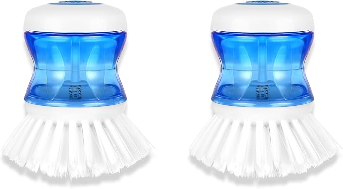 Dish Brush with Soap Dispenser, Firm Bristles Dish Scrubber for Pots, Pans & Sink Cleaning, 2 Pack