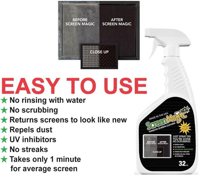 SCREEN MAGIC SM32T Screen Cleaner Spray - Trigger Sprayer, For Windows & Doors - 2 Pack, 32 Fl Oz Each