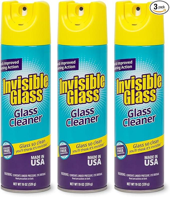 Invisible Glass 91160-3PK Premium Aerosol Glass and Window Foaming Cleaner Spray – Cleans Glass, Windows, Mirrors, Shower Doors, and More – Streak-Free, Ammonia-Free, Tint-Safe – 19 oz (Pack of 3)
