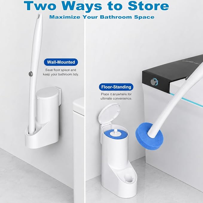 Disposable Toilet Brush, Toilet Bowl Cleaner Brush with 24 Wand Cleaner Refills, Wall Mounted Toilet Brush and Holder Set for Bathroom Deep Cleaning and Hygienic