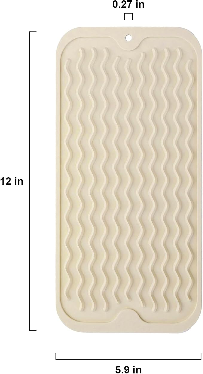 Silicone Dish Drying Mat for Multiple Usage, Easy clean, Eco-friendly, Heat-resistant Dish Drainer Mat for Kitchen Counter,Sink,Refrigerator or Drawer liner (12" x 6", BEIGE)