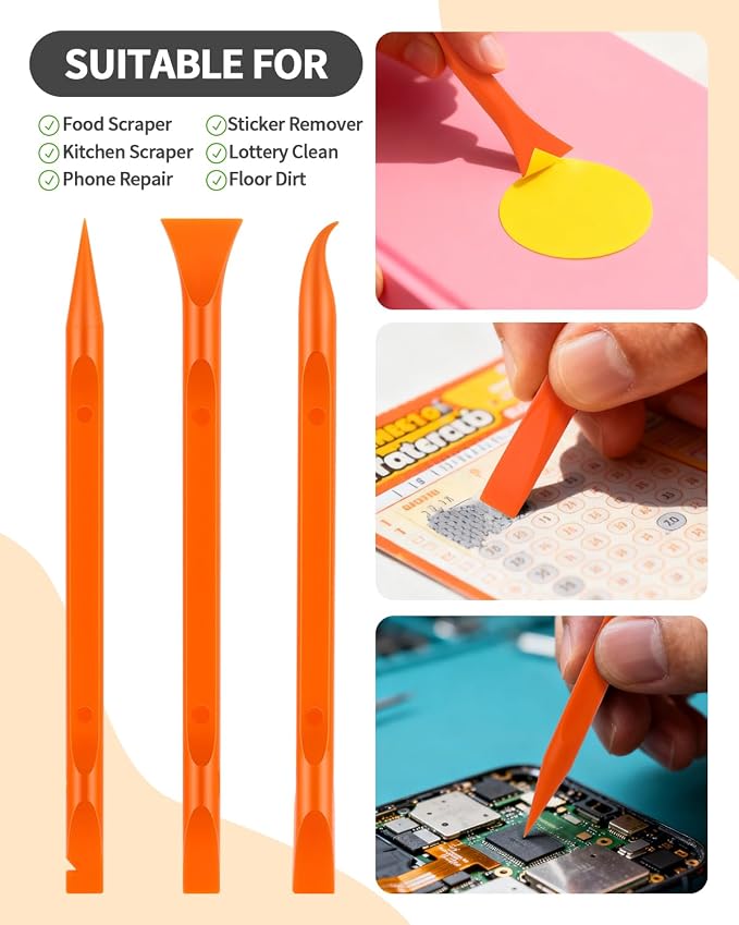 12 PCS Carbon Fiber Plastic Scrapers Tool, Non-Scratch Scraper Tool for Tight Spaces, Multi-Purpose Label Scraper Pen-Shaped, for Car Cleaning Supplies, Kitchen, Crevices, Stains (Orange)