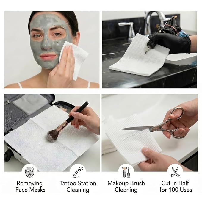 ForPro Disposable Face Towels for Sensitive Skin, XL Dry Wipes Makeup Remover, Ultra Soft Lint-Free Viscose Face Cloths, Chemical-Free Biodegradable Facial Towelettes, Vegan & Cruelty-Free, 50-Count